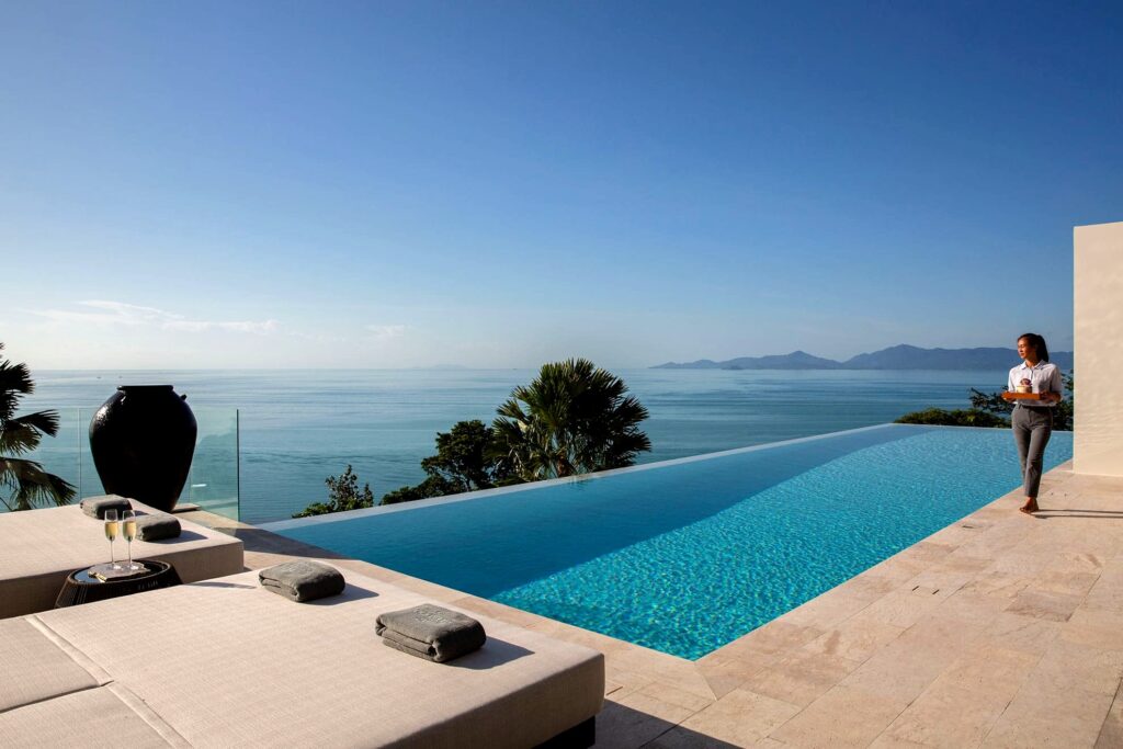 Designer luxury villa with infinity pool overlooking the sea