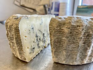 Two halves of blue mould cheese