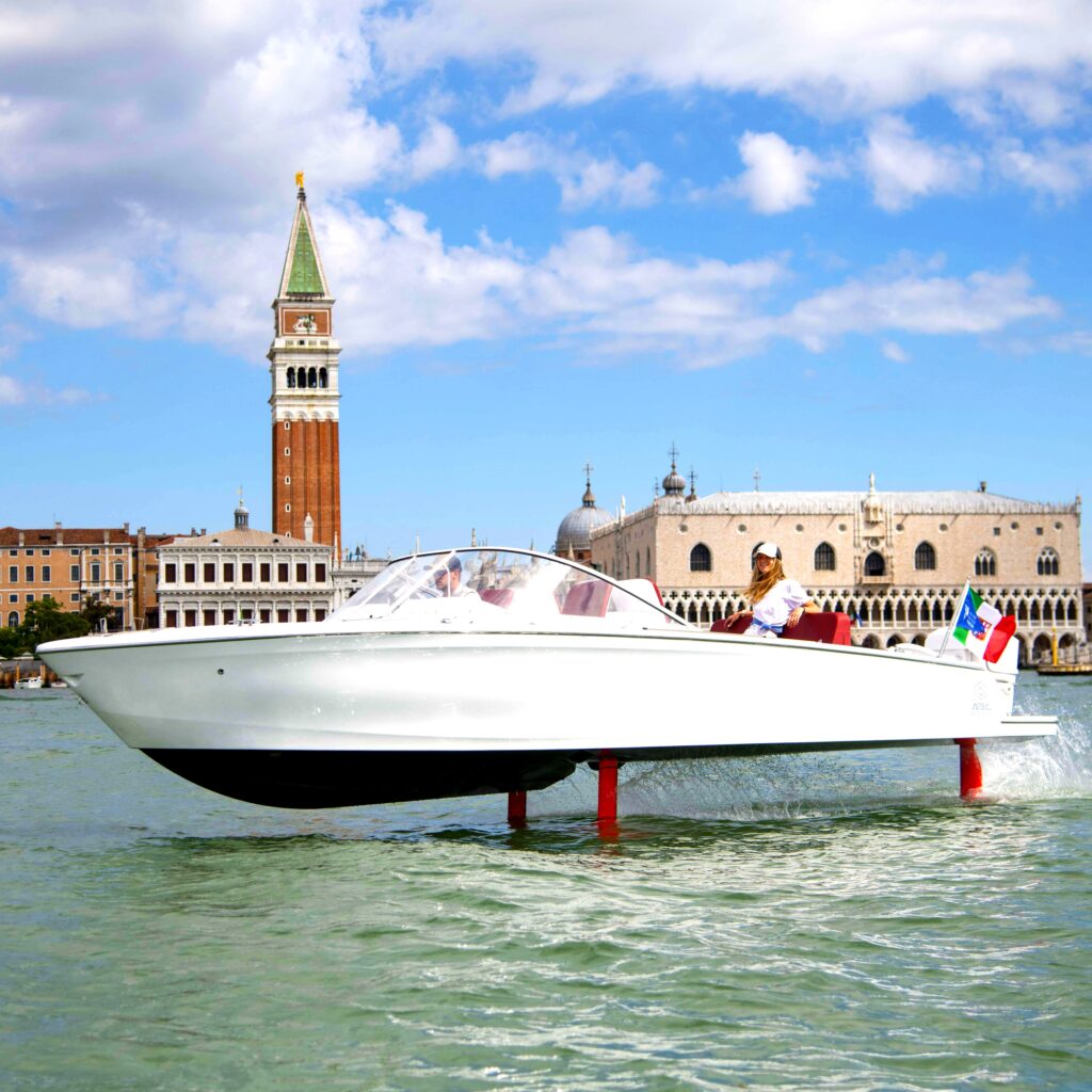 Candela electric boat in action near Venice