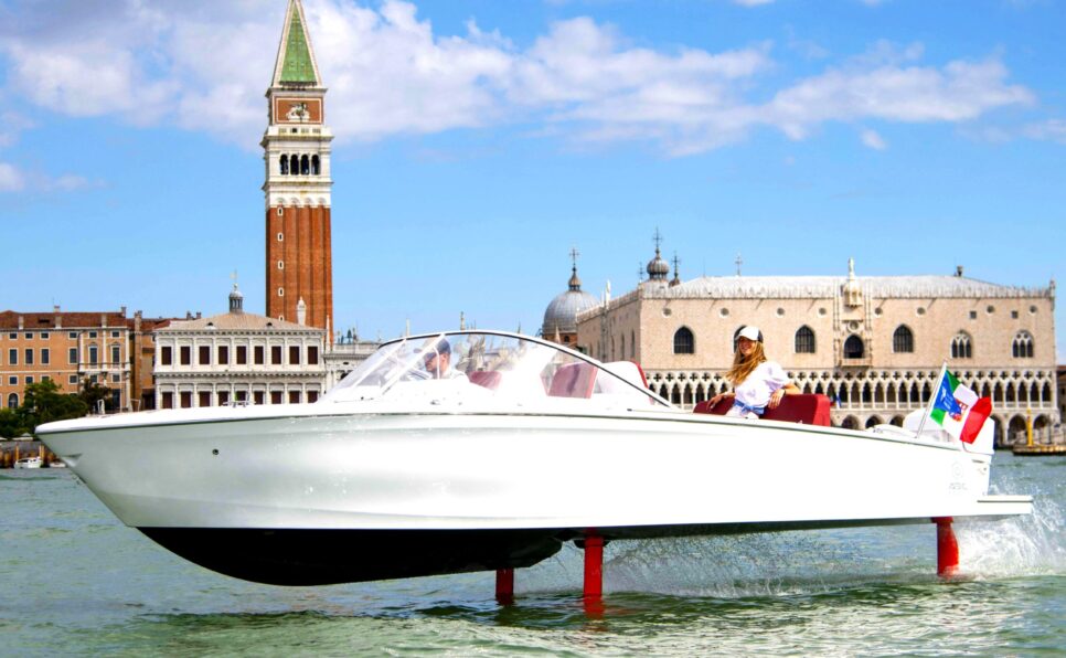 Candela electric boat in action near Venice