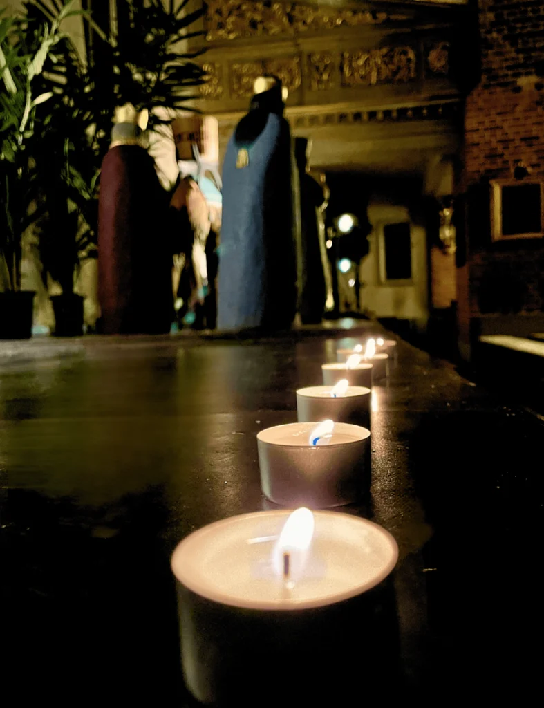 Candlelights lined up on the floor
