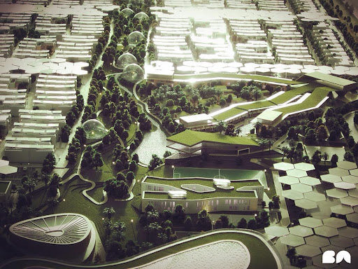 Scale model of a new sustainable residential area in Dubai