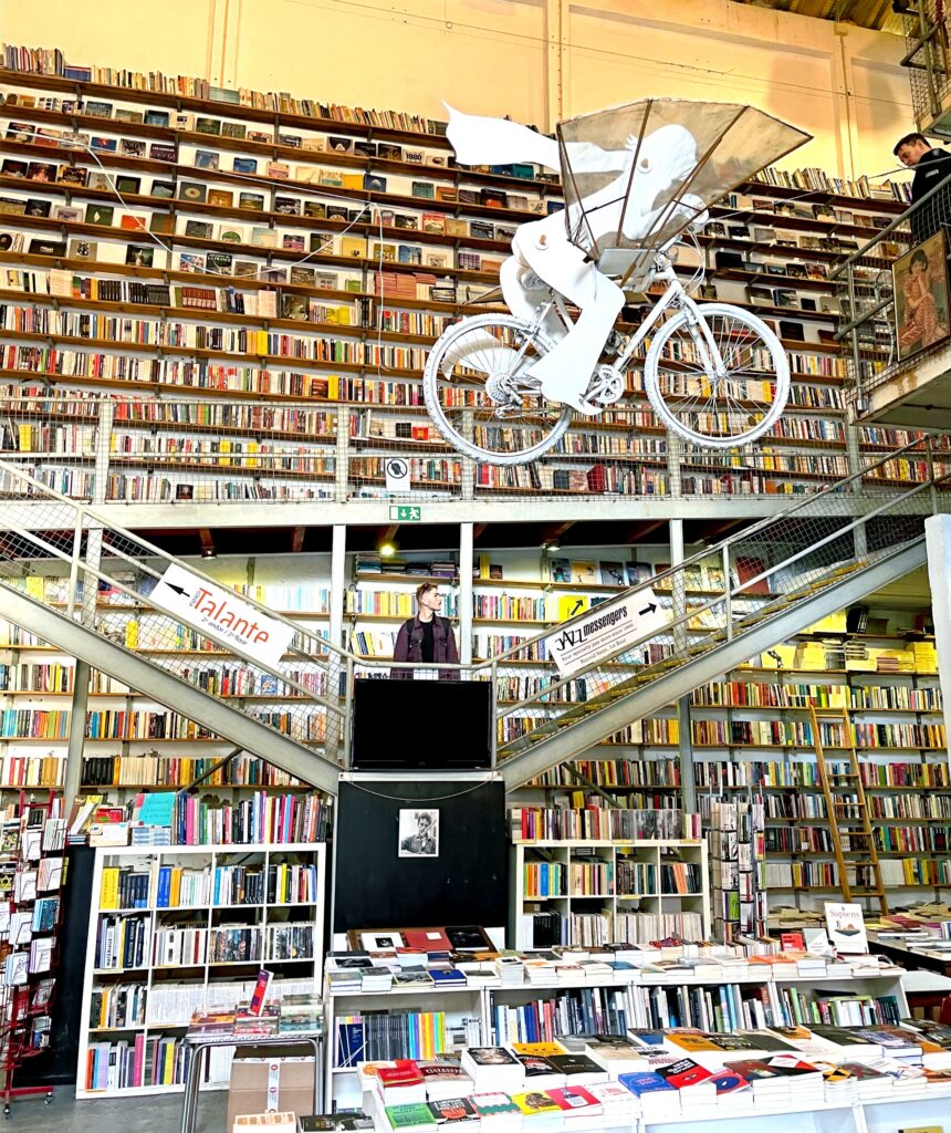 Second hand bookstore with multiple levels, featured in the travel magazine