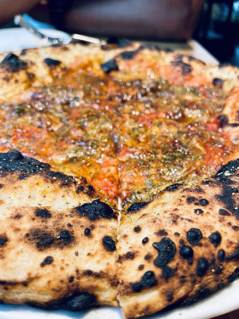 Pizza crust with leopard spots 