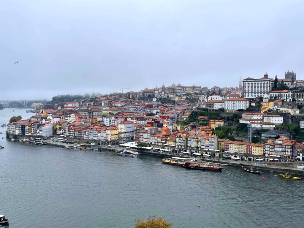 La Ribeira neighbourhood in Porto seen from other side of river.