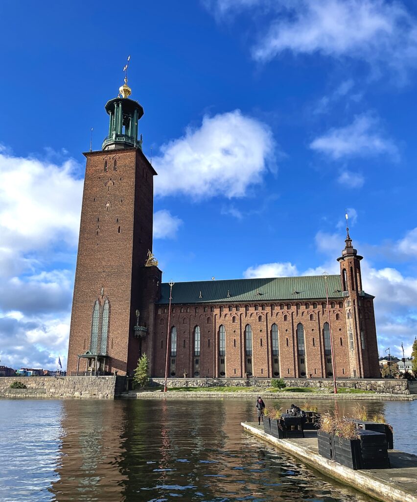 Stockholm City Hall main building seen from the water.