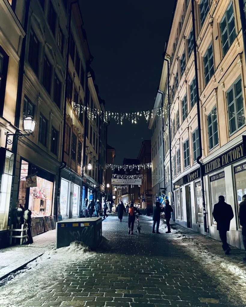 Darkness in the streets of winter Stockholm