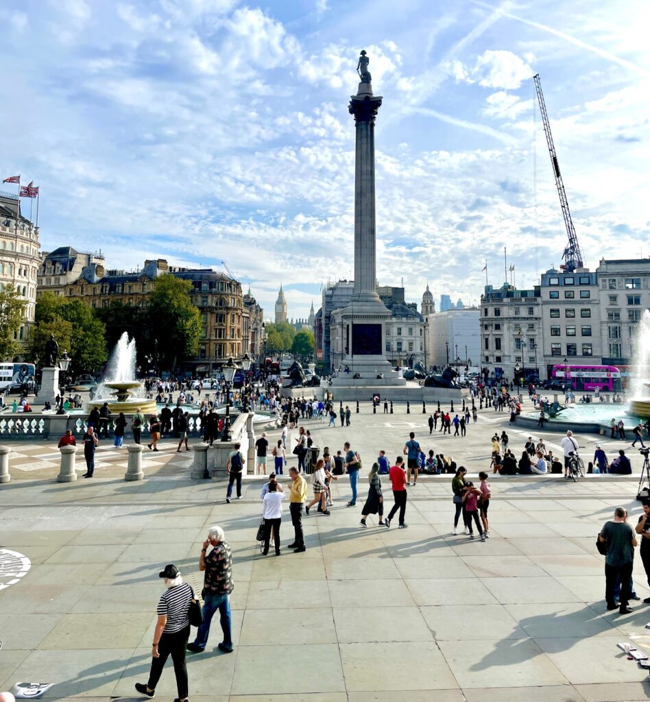 View from top of Trafalgar Square with Big Ben in the background