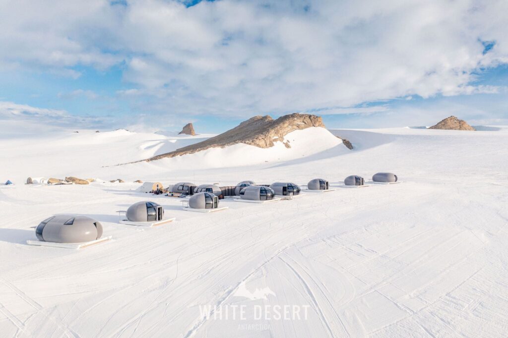 Pods in winter landscape, Antarctica