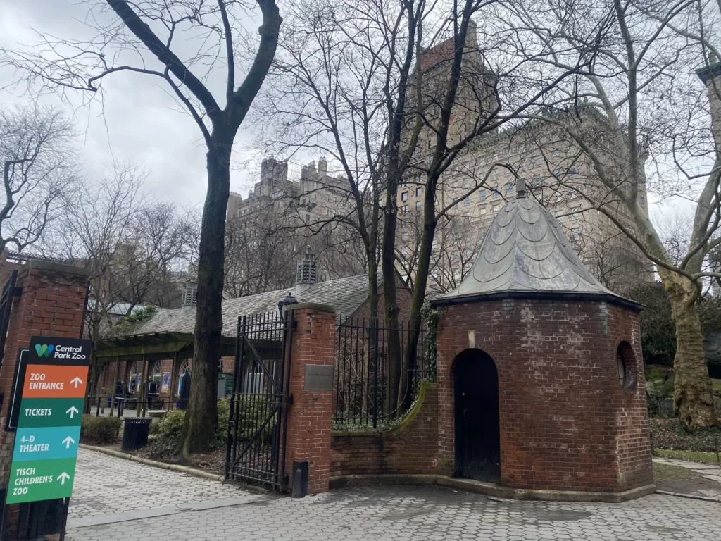 Central Park Zoo information plack and entrance.