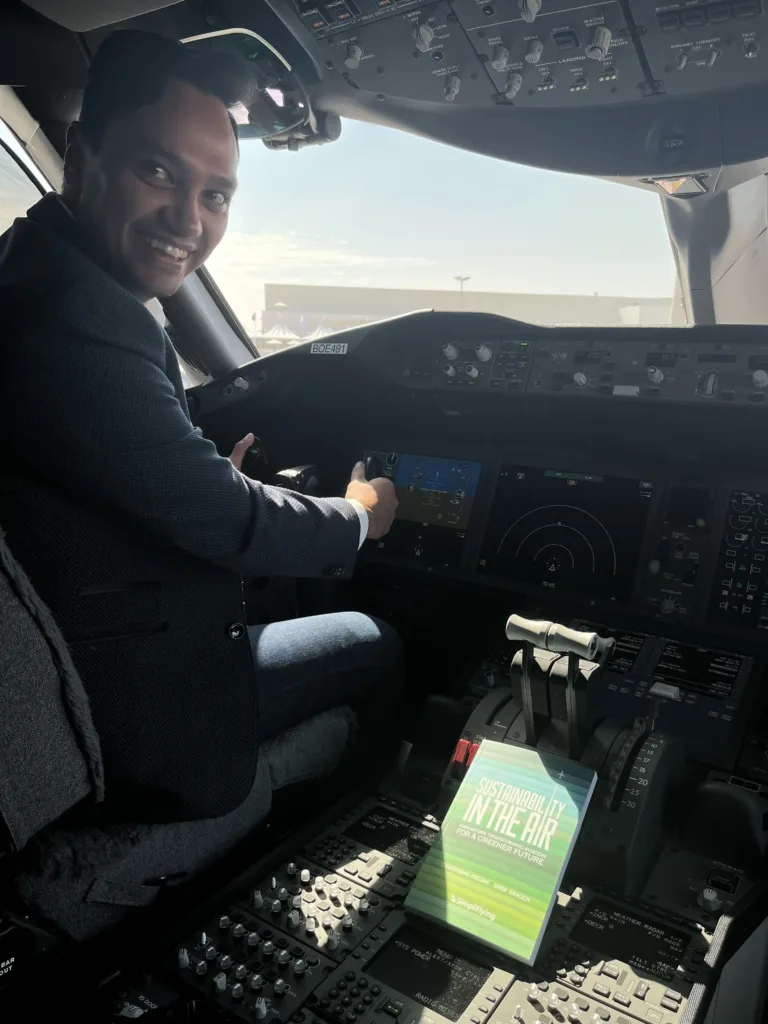 Man inside the cockpit of a plane. 