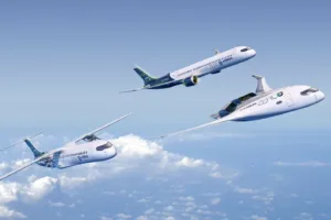Different types of planes in promotional flying.