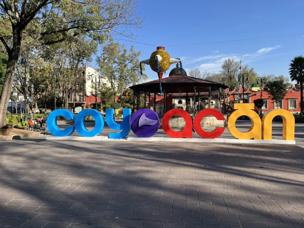 Colourful sign saying Coyoacán, in Mexico City.