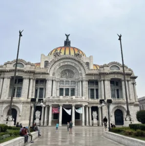Palace like facade of Palace of Fine Arts in Mexico City