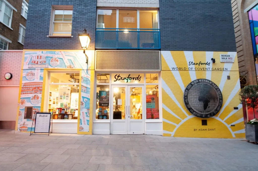 Store front of Stanfords travel bookshop in London.