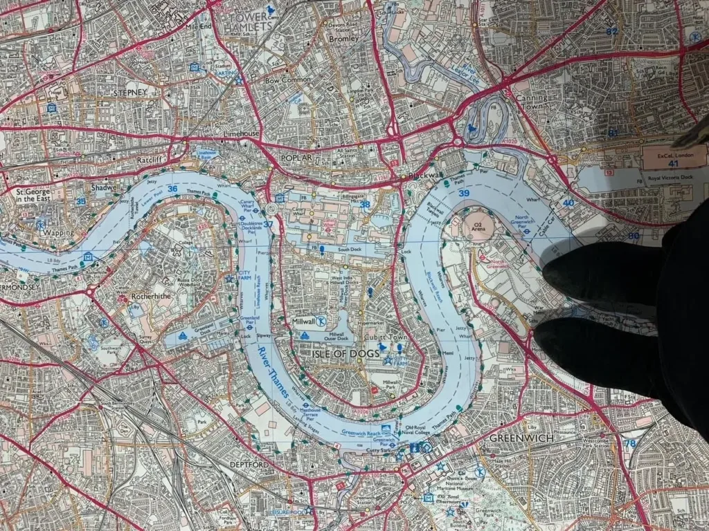 Street map of East London as the floor.