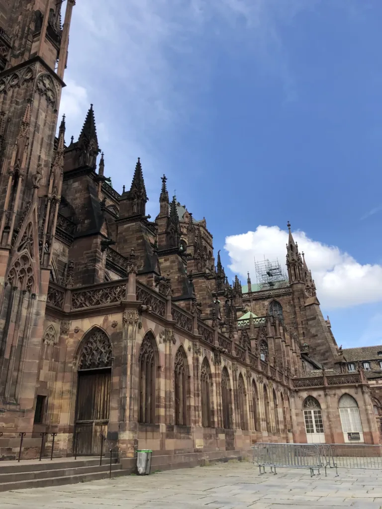 Gothic facade of buildings around a square