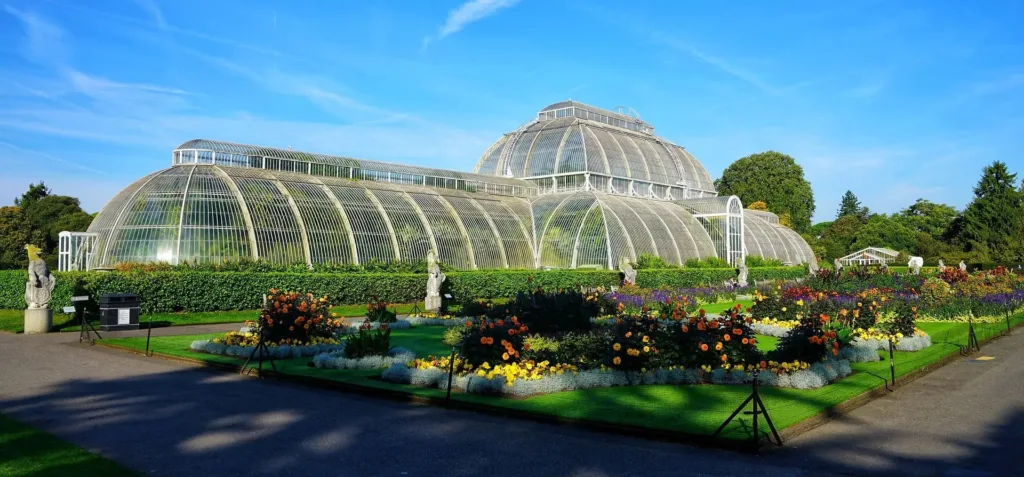 Greenhouse with garden in front.