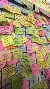 A wall of colourful post-it notes
