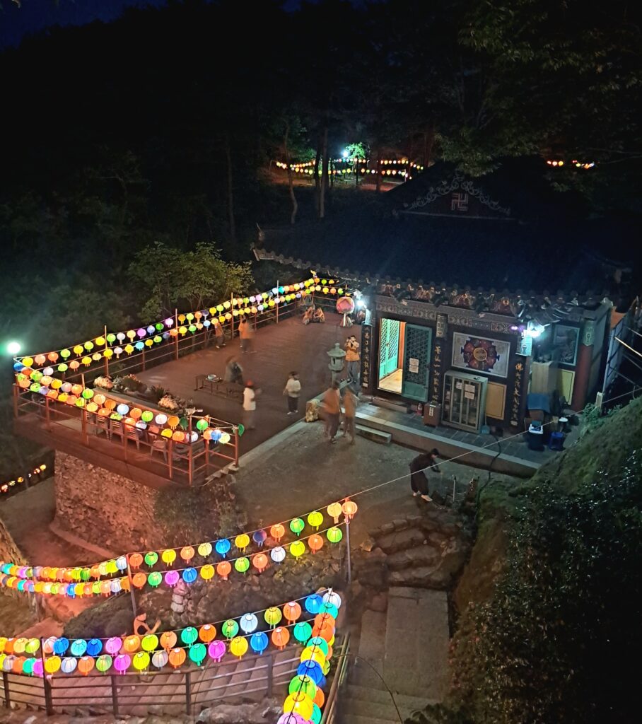 Colourful lanterns lighting up a temple