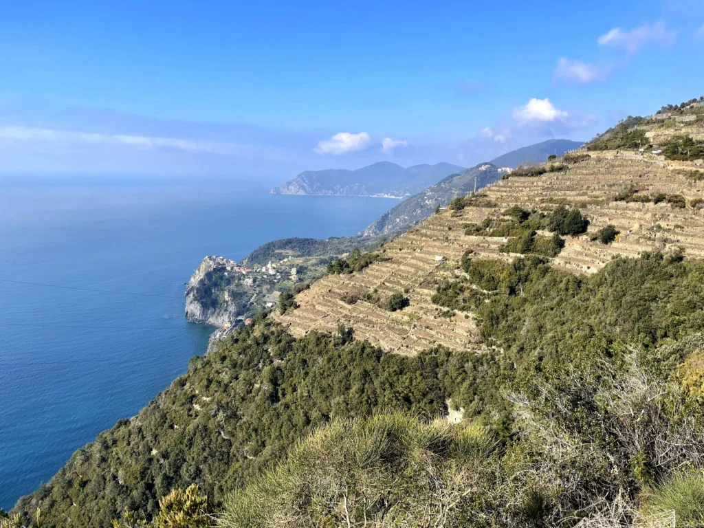 Terraced mountain landscape next to the sea