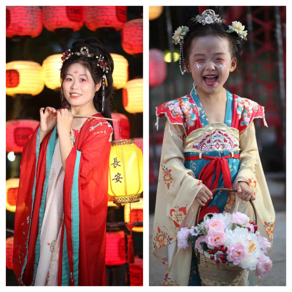 Mother and daughter wearing Chinese traditional costumes