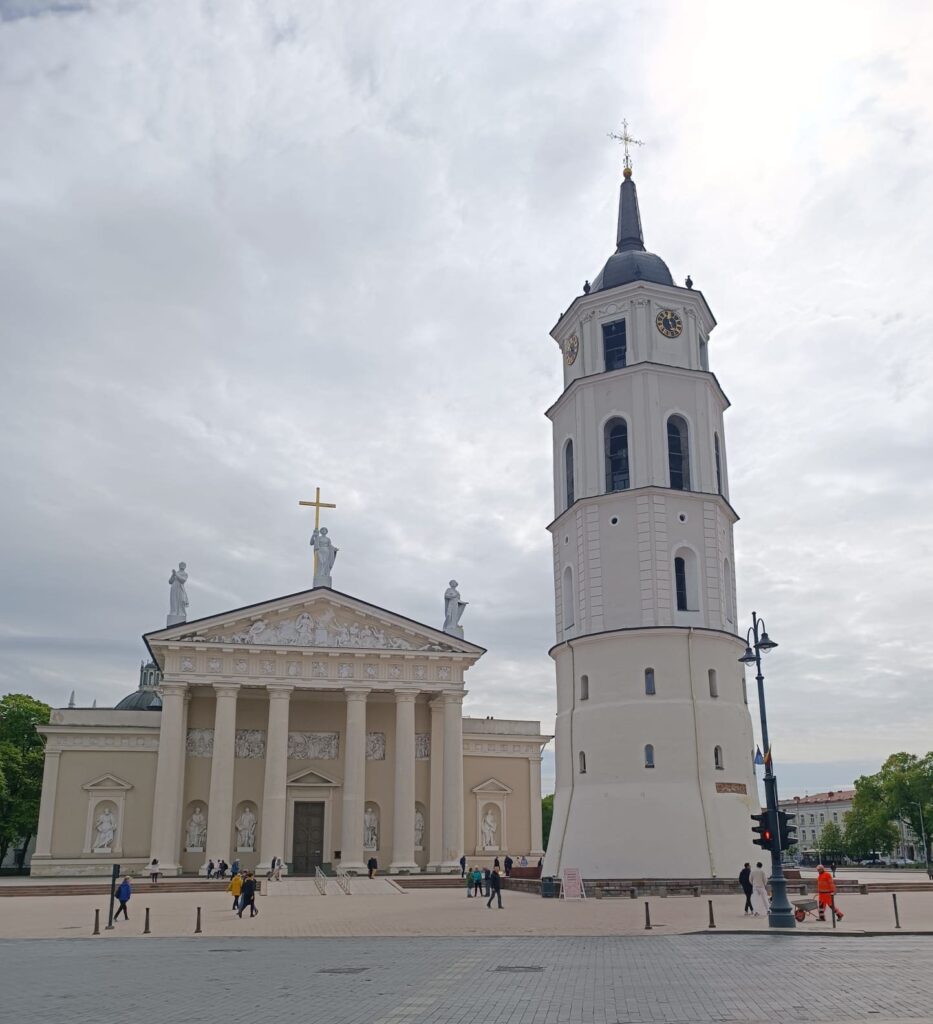White cathedral building with tower