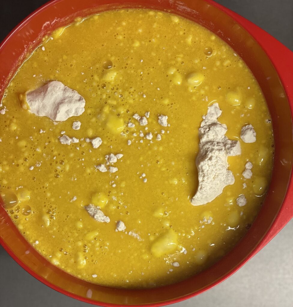 Red bowl with saffron flour mix