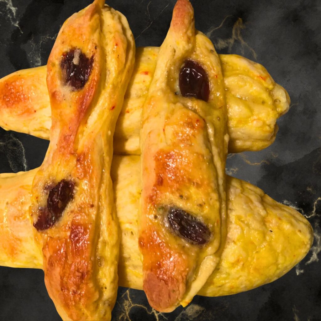 Saffron bun in shape of a hashtag symbol