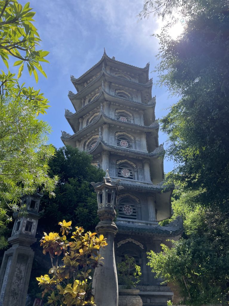 Multilevel pagoda amid trees