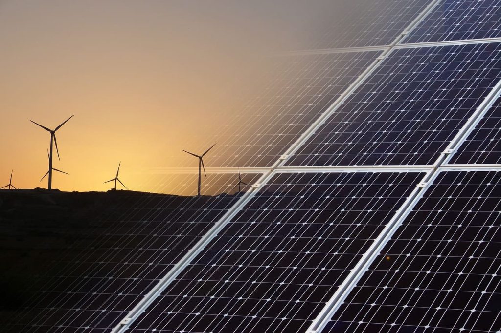 Wind power towers and solar power installations