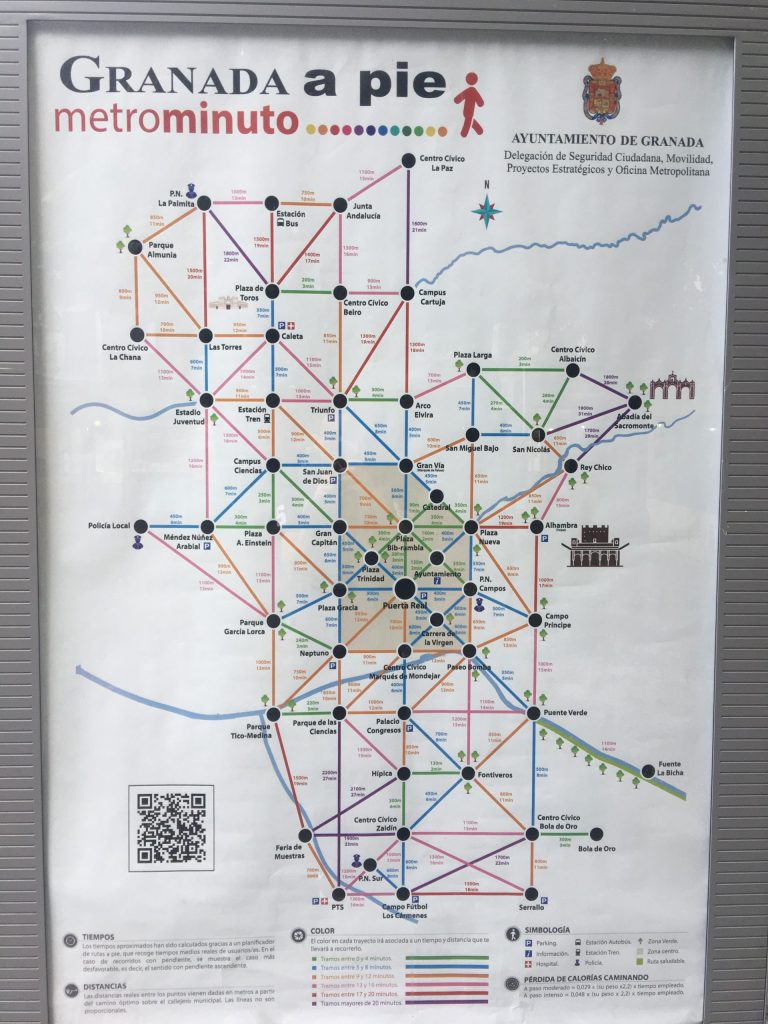 Map of walking distances in Granada