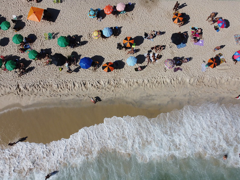 Beach and sun parasols seen from above