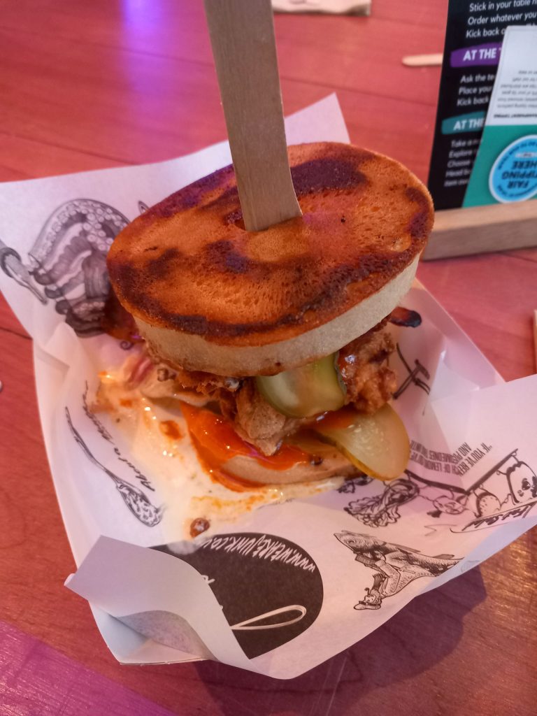 Crumpet with filling on a table