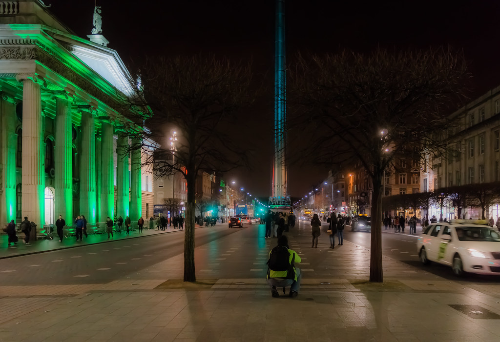 Greet lit classical building at night
