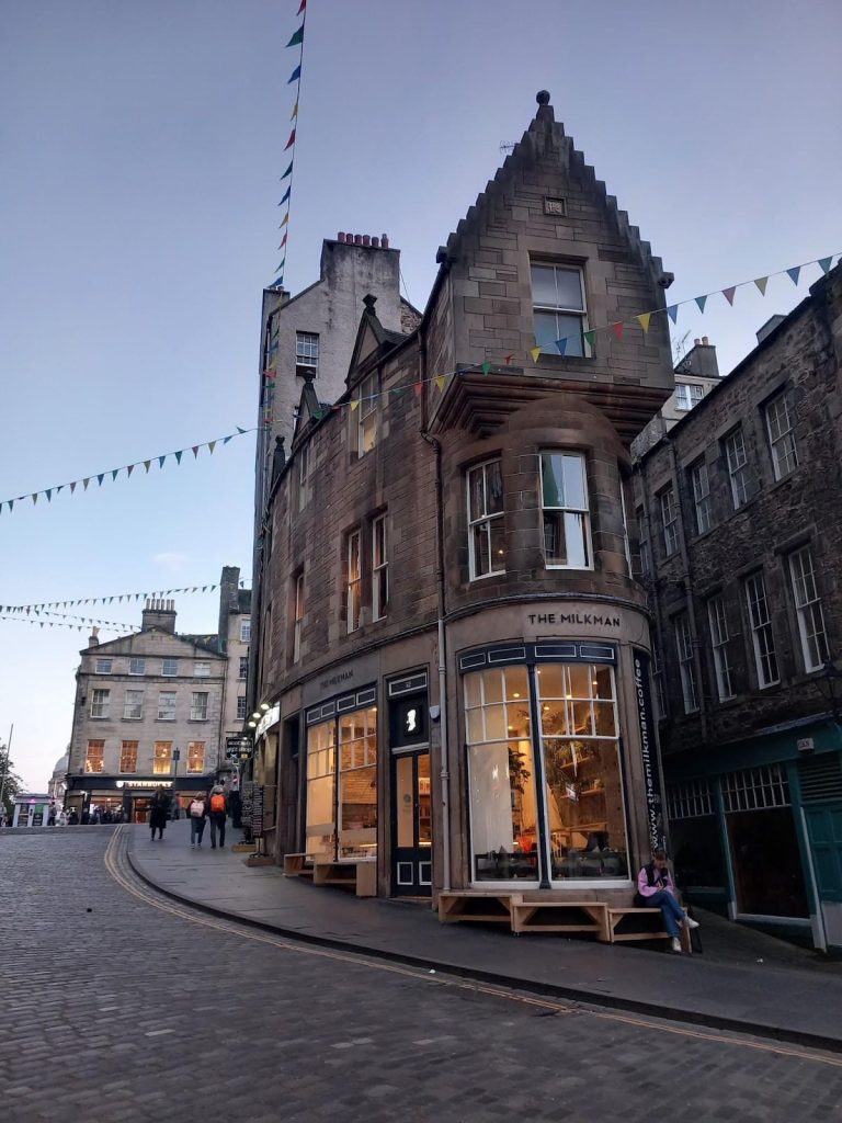 Twisting road with a café at ground level