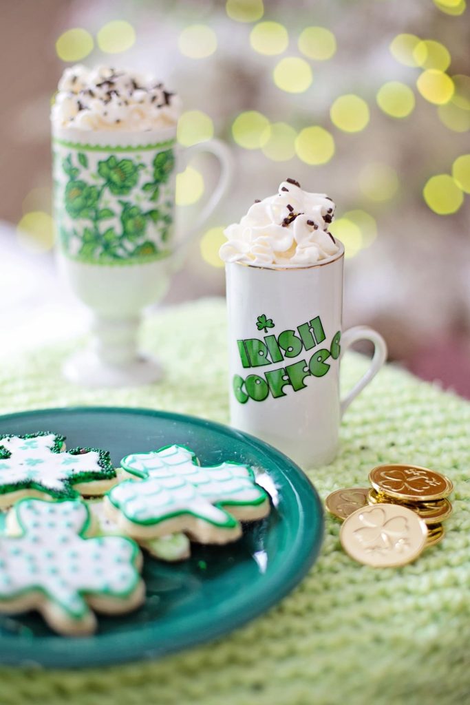 Plate of cookies and Irish Coffee for St Patrick's Day