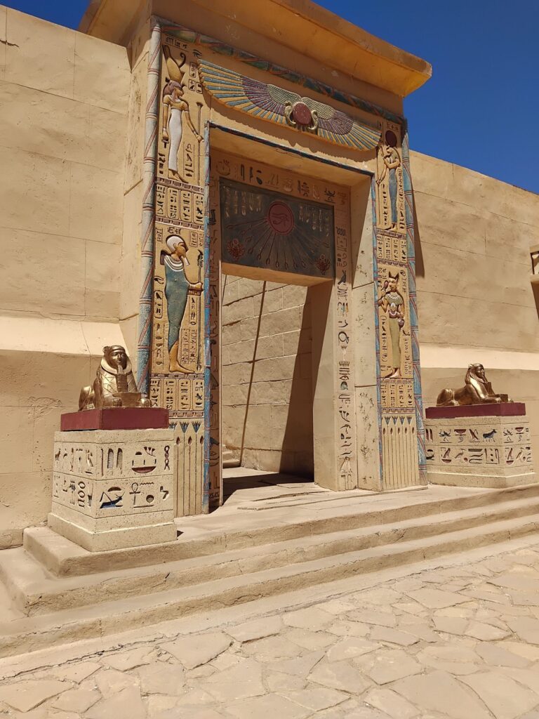 Film studio set depicting entrance to ancient Egyptian temple