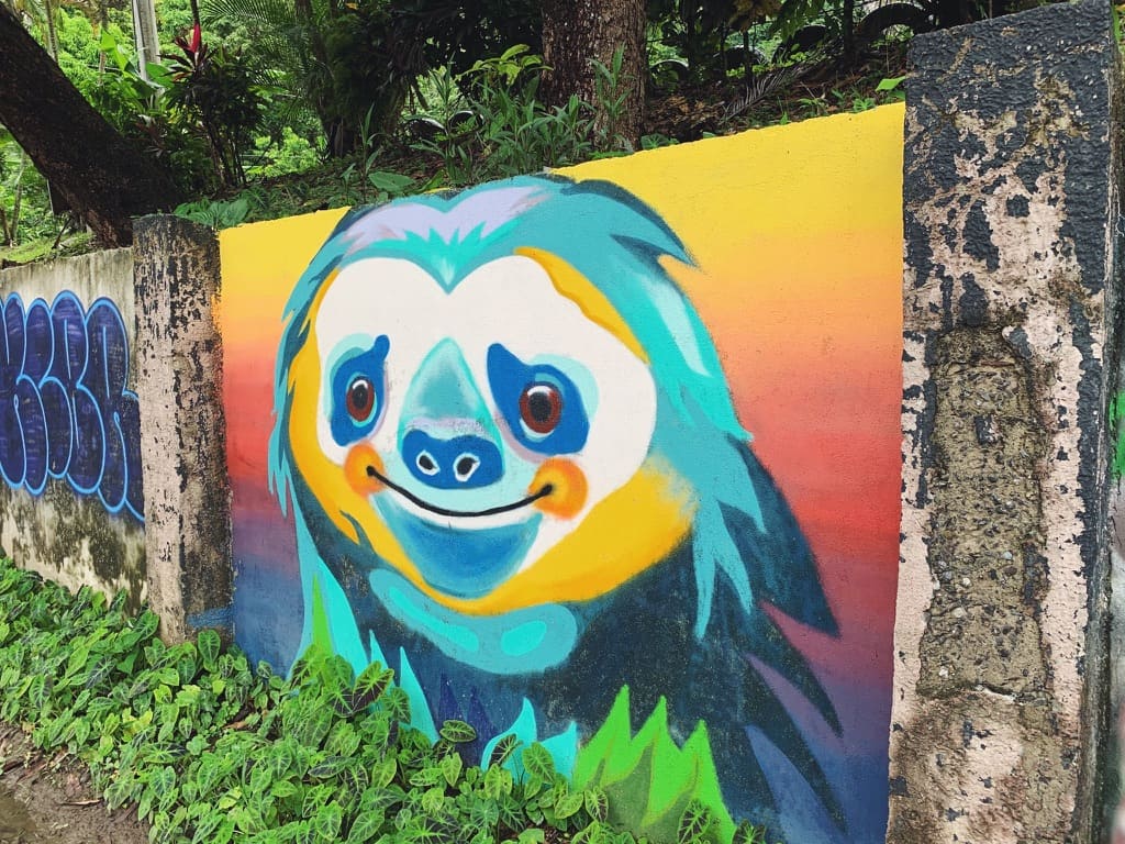 Mural painting of a blue cartoon like bird