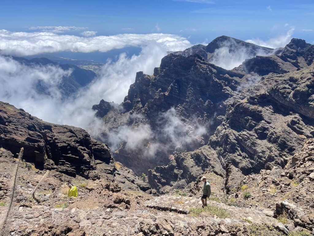 Man descending into a caldera