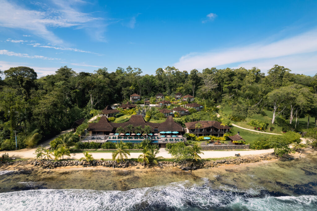 Eco resort by the sea surrounded by jungle