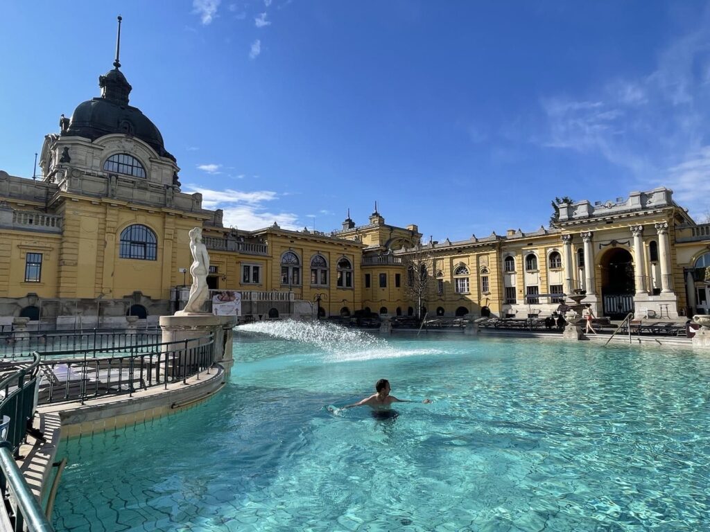 Man in open air thermal bath