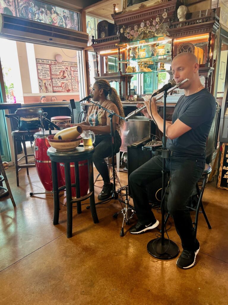 Man and woman performing musical act