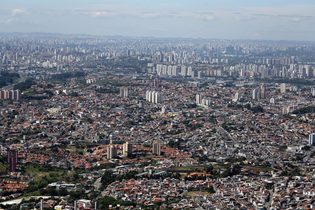 City and buildings seen from high up in the air