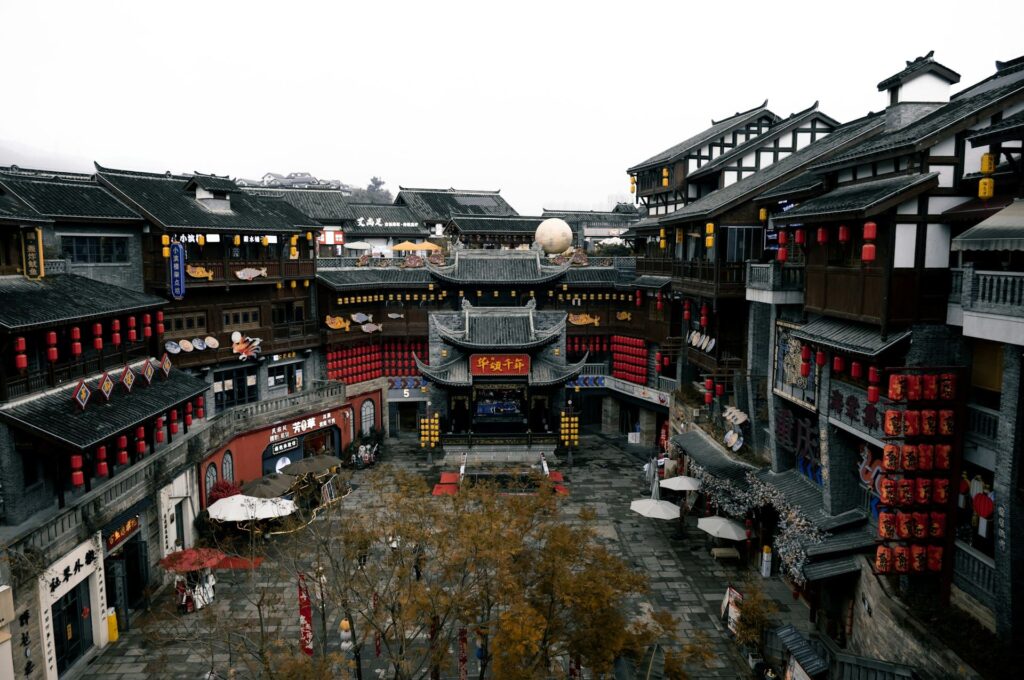 Multi-level old style Chinese village buildings