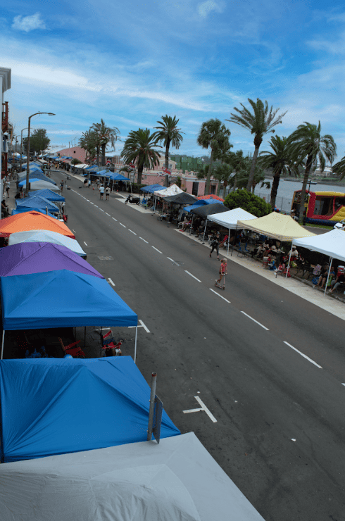 View of street with tents on either side
