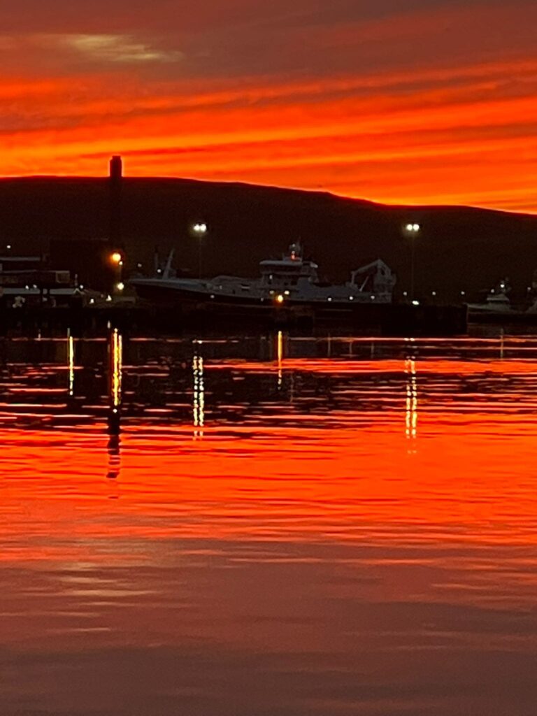 Sunset over a harbour