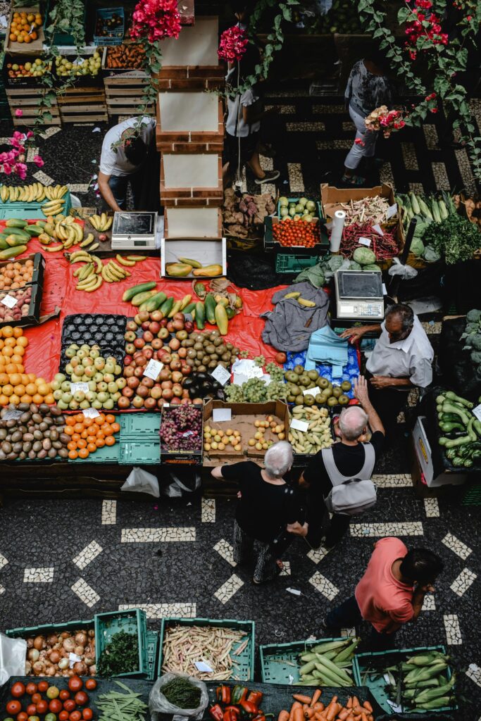 Fruit and veg market seen from above