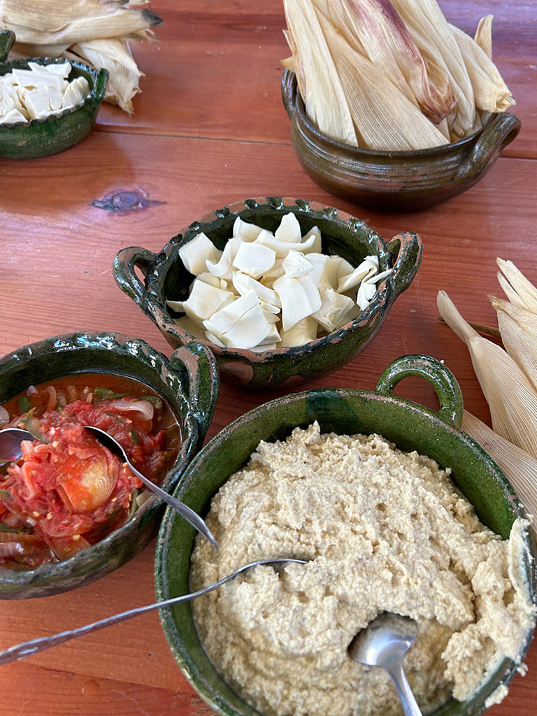 Table with different bowls of food