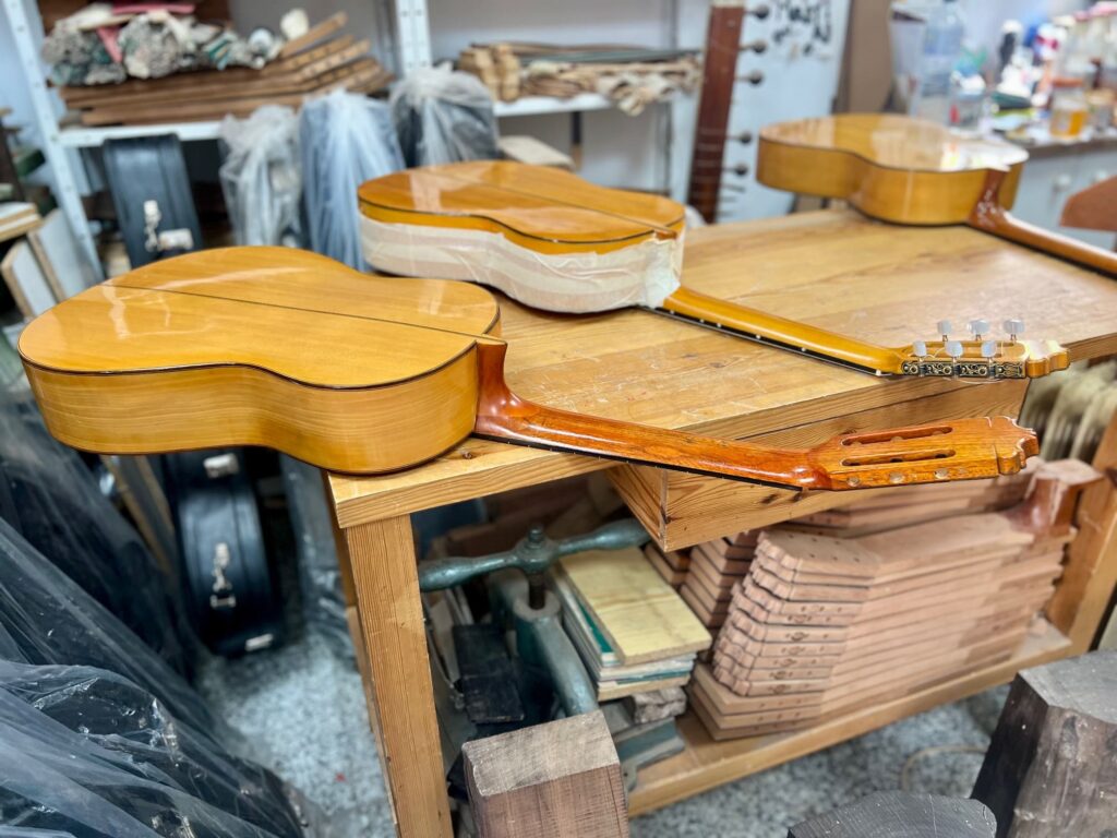 Guitars in workshop in different stages of production